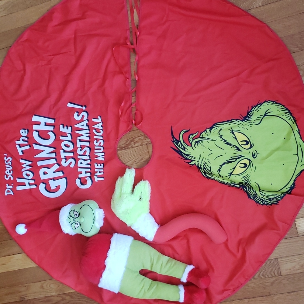 The Grinch holiday tree skirt and decor